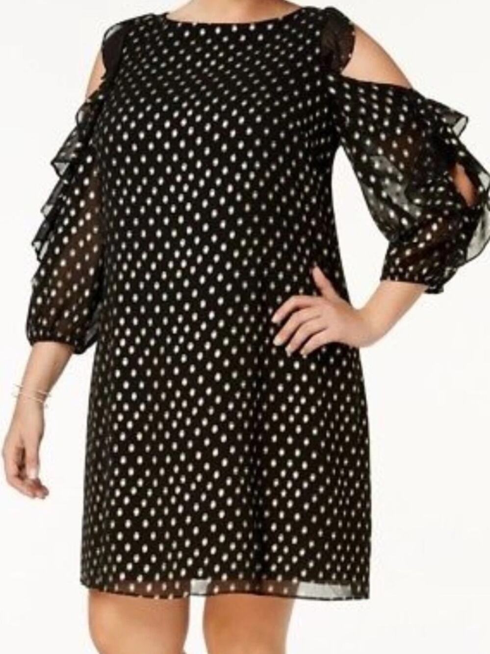 Jessica Howard Black Gold Cold-shoulder Printed Ruffle  Shift Dress